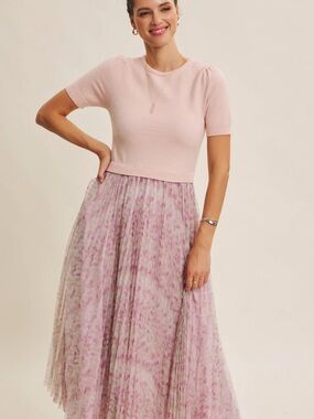 NWT Field of Pleated Wildflowers Mixed Media Maxi Dress S M & L